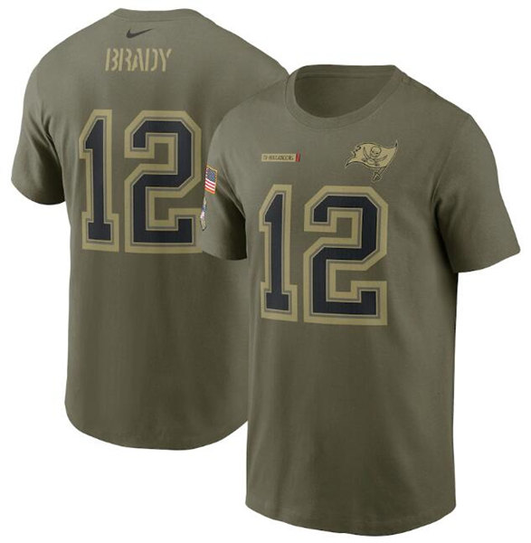 Men's Tampa Bay Buccaneers #12 Tom Brady 2021 Olive Salute To Service Legend Performance T-Shirt